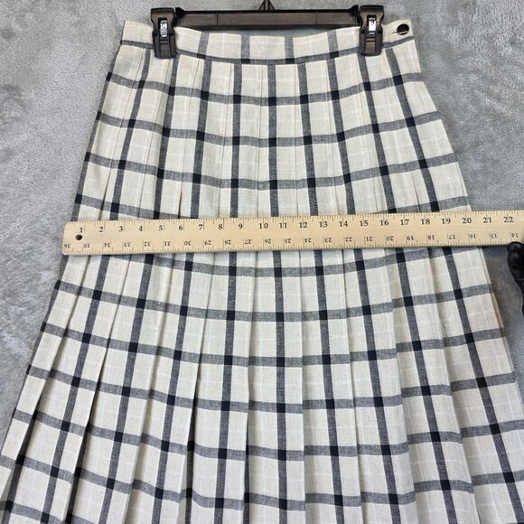 Vintage Cottage Tailor Skirt Womens 12 Beige Black Plaid Pleated Made USA 70s - Picture 4 of 8
